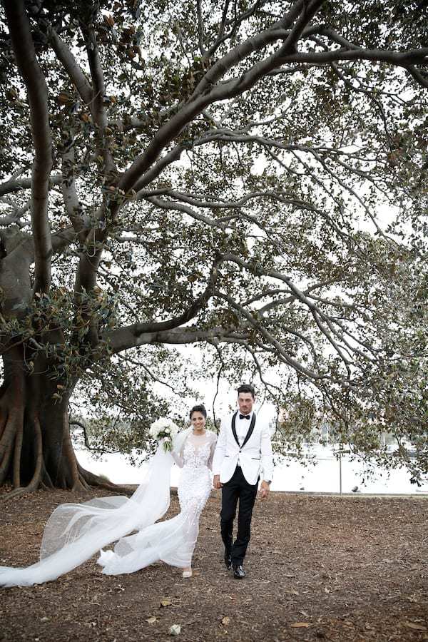 Husband and wife outdoor wedding photo