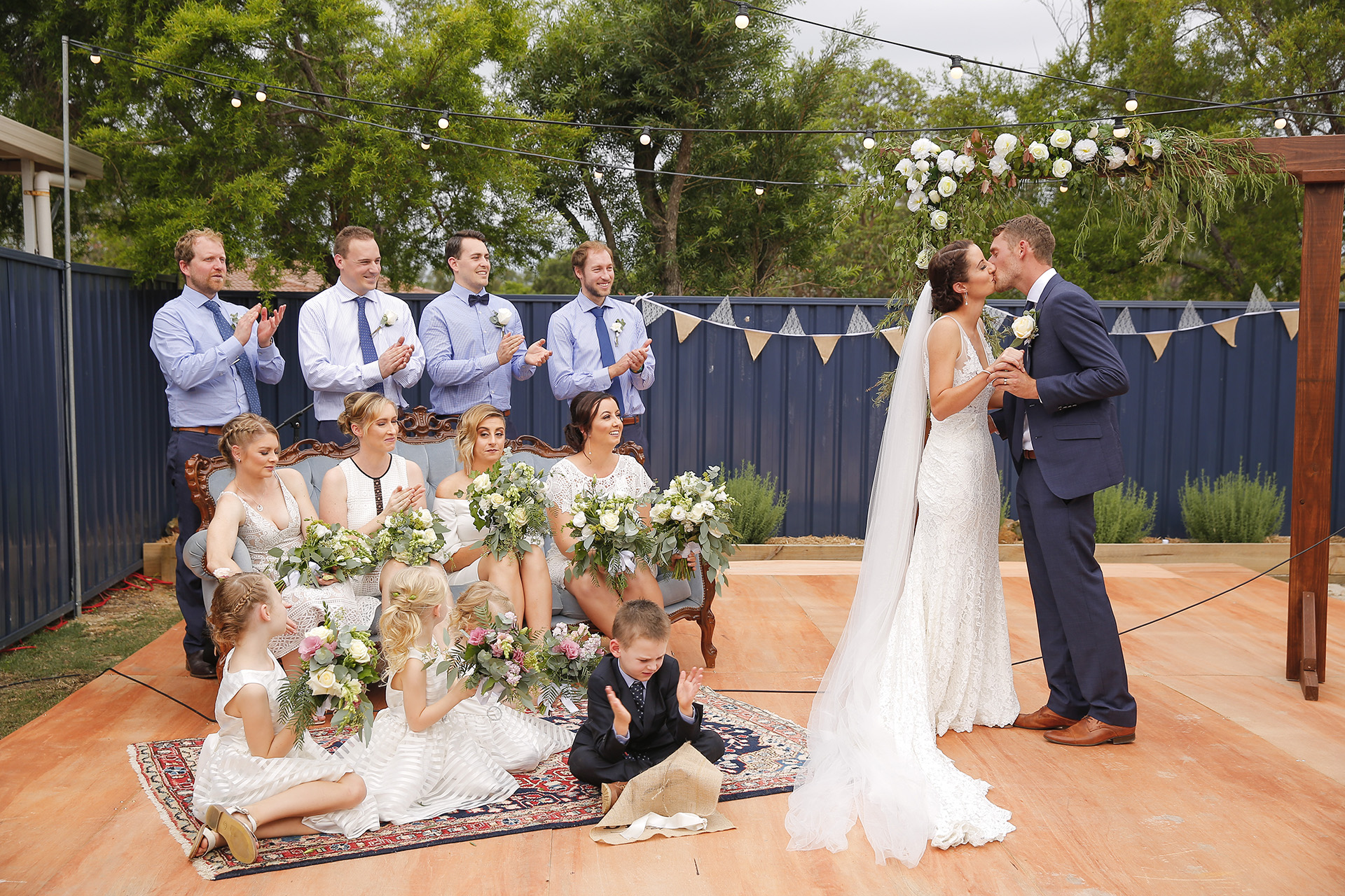 The kiss | Penrith Backyard wedding