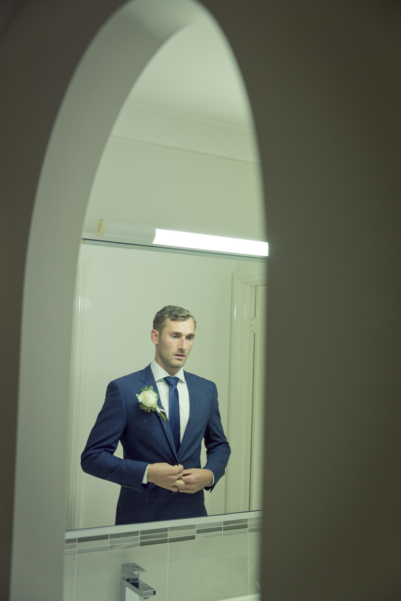groom in suit | Penrith Backyard Wedding