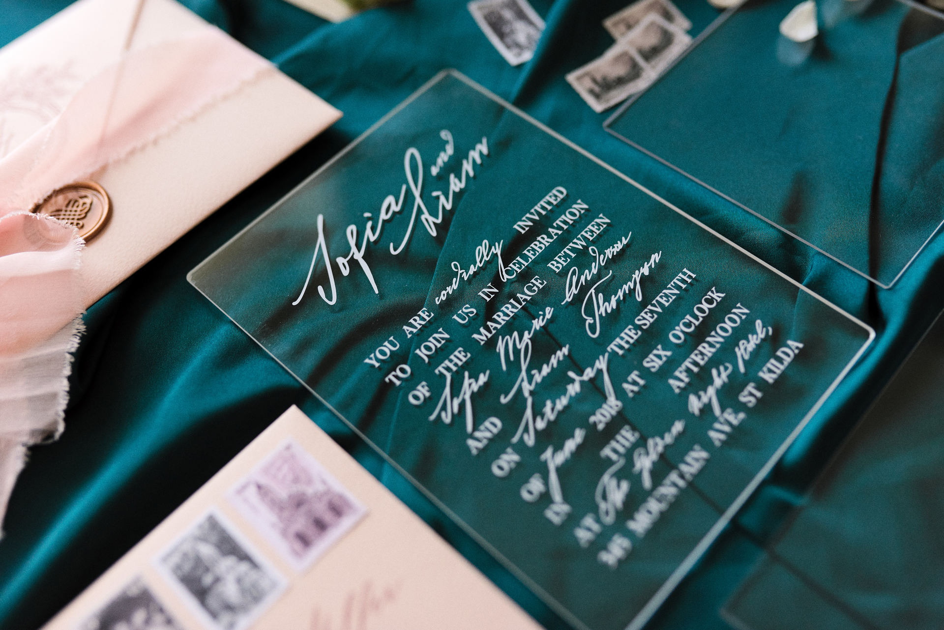 modern transparent printed wedding invitation