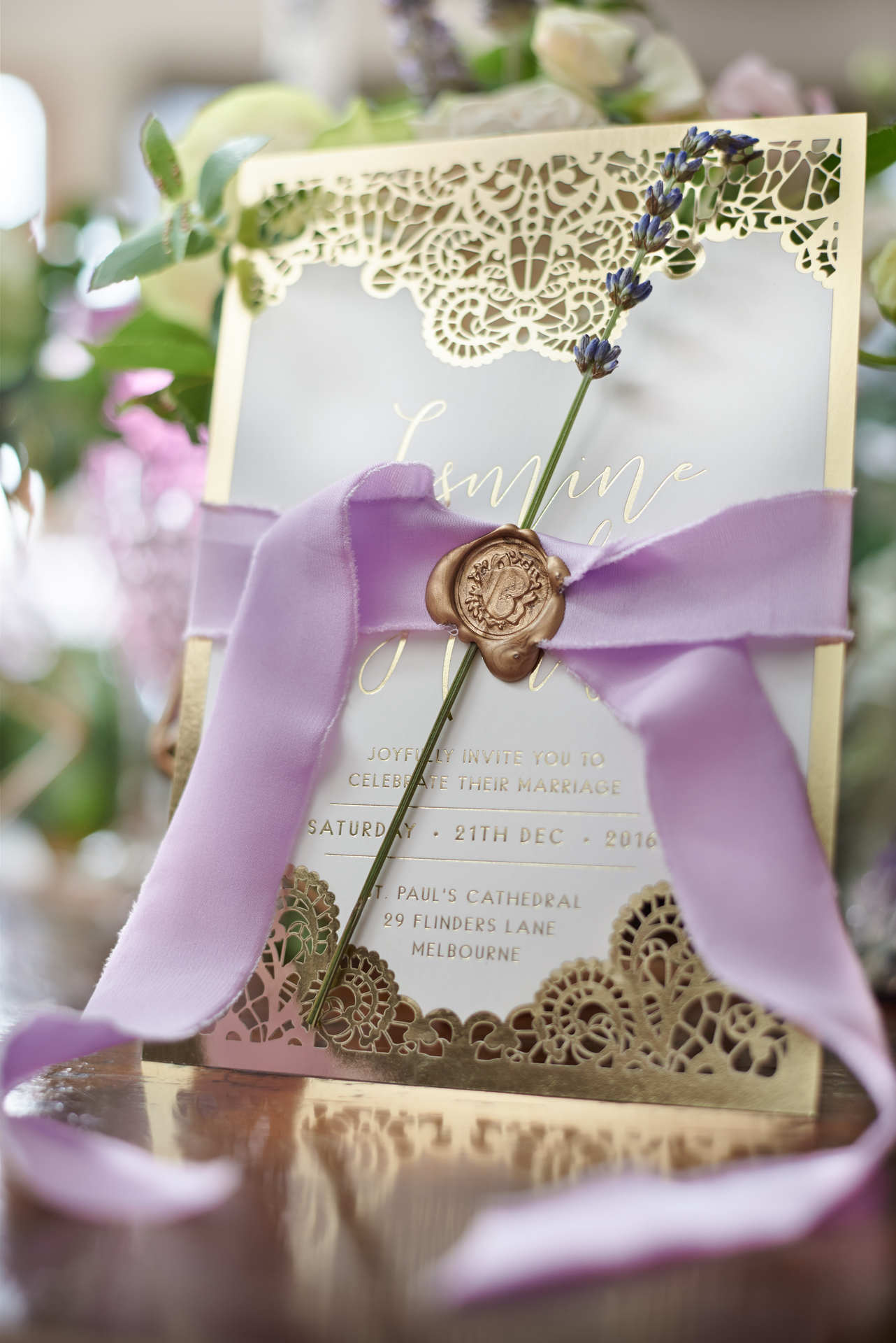 wedding invitation with ribbon